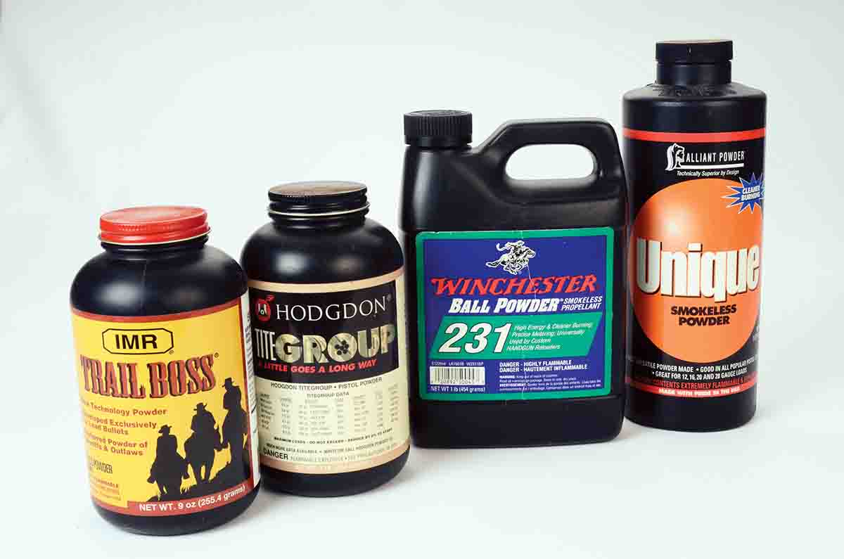 Mike used these four smokeless propellants for shooting his .38-40 Winchesters.